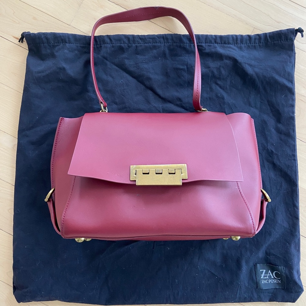 Zac Posen Dark Red Eartha Folded Gusset Shoulder Flap Bag